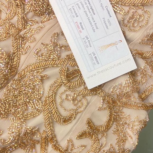 Theia cap sleeves V-Neck fully beaded long gown - Picture 11 of 12